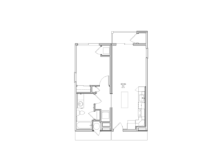 One-bedroom, one-bathroom unit diagram
