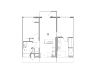 Two-bedroom, two-bathroom unit diagram