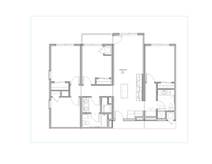 Four-bedroom, two bathroom unit diagram